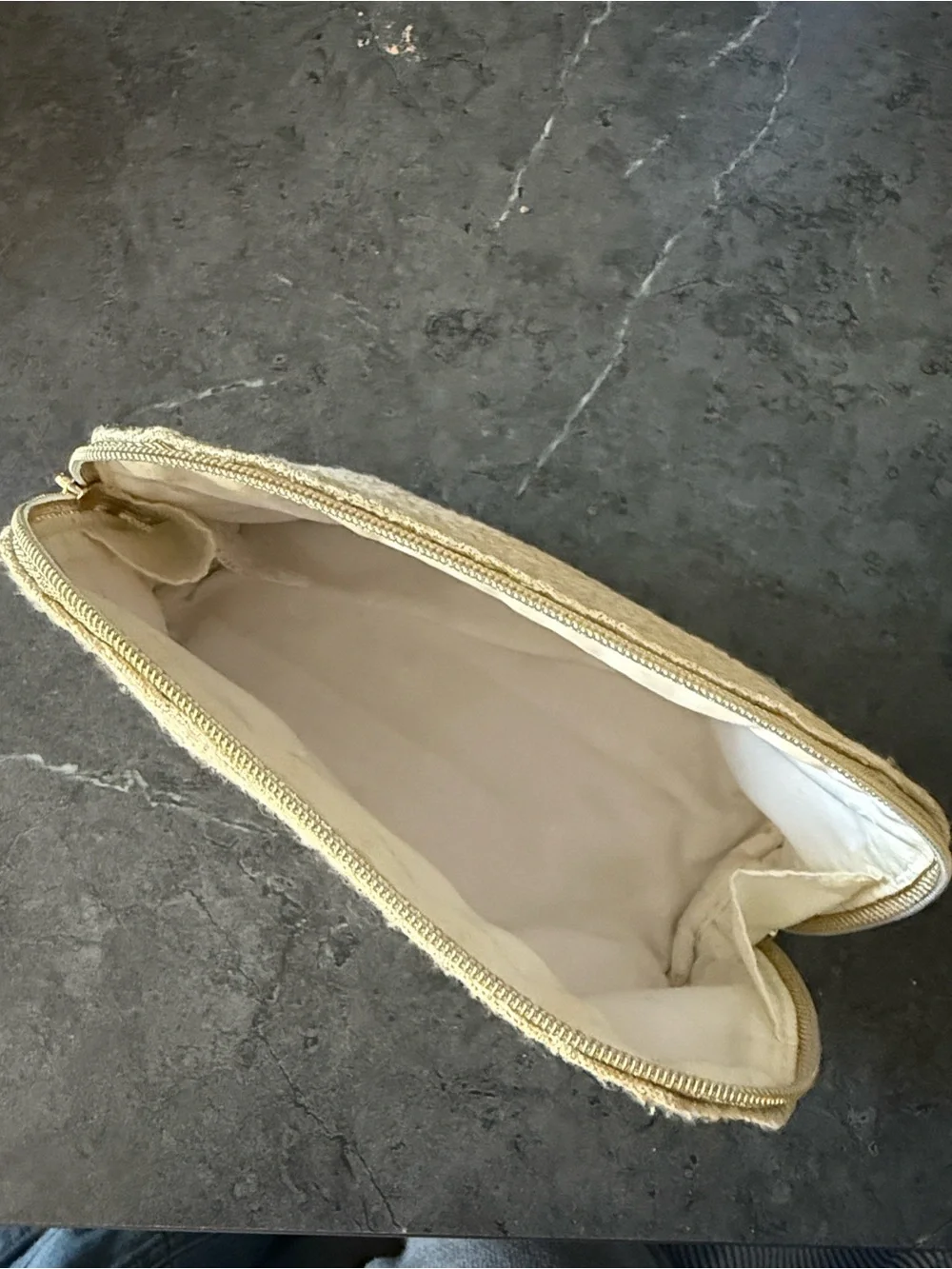 Dior Gold Bouclé Makeup Pouch with Embroidered Logo